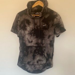 Hollister Hooded Tee Tie Dye Grey Black Short Sleeve